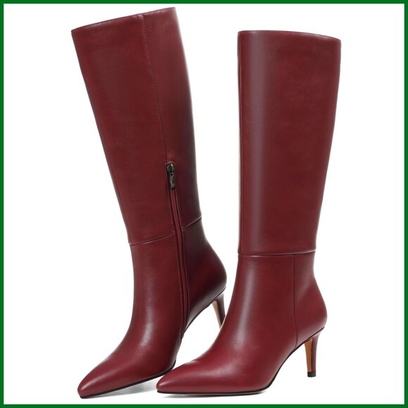 Shoes - PU Leather Knee High Boots with Stiletto Heel and Side Zipper